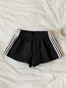 Comfortcana 大码女式夏季松紧腰侧条纹短裤