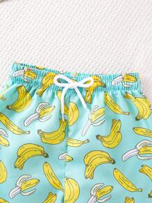 Young Boy Banana Print Drawstring Beach Shorts - Multicolor - View 5