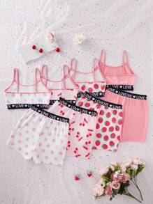 Set de 8 piezas de ropa interior para niñas con estampado de corazones y cintura elástica