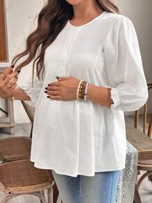 SHEIN Maternity Casual Solid Color Round Neck Long Sleeve Shirt