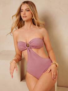 L'Amorae Body elegante y sexy sin tirantes con corte y detalles de concha de mar dorados, ideal para verano, vacaciones, cumpleaños o 4 de julio