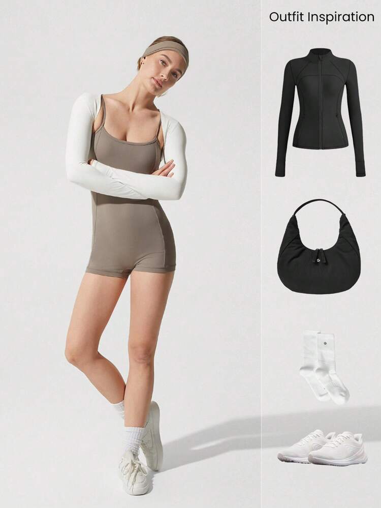 Mono/Mamelucos ajustable básico pero audaz de 2.5'' FeatherFit™, sin deslizamiento, apto para yoga de bajo impacto, diario, con copas desmontables, para primavera y verano