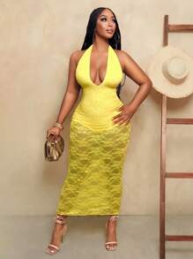 BamGleam Women's Solid Color Minimalist Halter Jumpsuit - Yellow - View 6