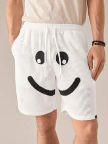 Manfinity VCAY Shorts décontractés en maille mode pour hommes, style décontracté, couleur unie texturée, taille élastique - Blanc - Voir 5