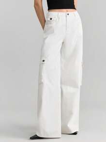 Ontre Women's White Jeans Low-Rise Overalls Comfortable Lightweight Denim Wide Leg Pants Summer Streetwear - White - View 4