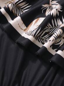 Teens Girls' Vacation Style Floral Print Ruffle Waist Wide Leg Jumpsuit - Black and White - View 9