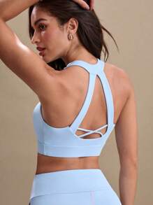 Gameset SHEIN Sport Women's Plain Color Racerback Yoga Sports Bra - Blue - View 1