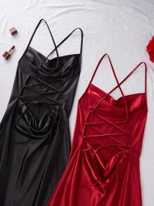 SilkySpell 2 件套优雅简约风格吊带睡袍套装奢华家居服 - 彩色 - 查看 5