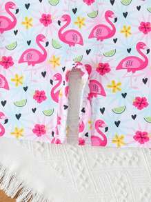 SHEIN 1 pieza Bañador con protección UV de manga larga con estampado de flamenco para niñas - Multicolor - Ver 6