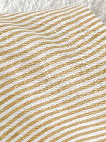 SHEIN PETITE Striped Women's Linen Low Rise Pants, Summer Vacation - Yellow - View 8