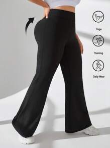 SHEIN Rhythm Era Pantaloni sport evazați cu talie înaltă pentru femei, culoare solidă, mărime plus, pantaloni de yoga