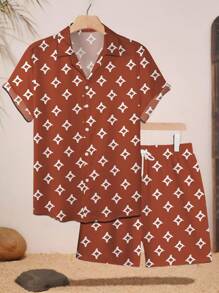 Manfinity RSRT Printed Short Sleeve Shirt And Shorts Set For Men - Multicolor - View 1