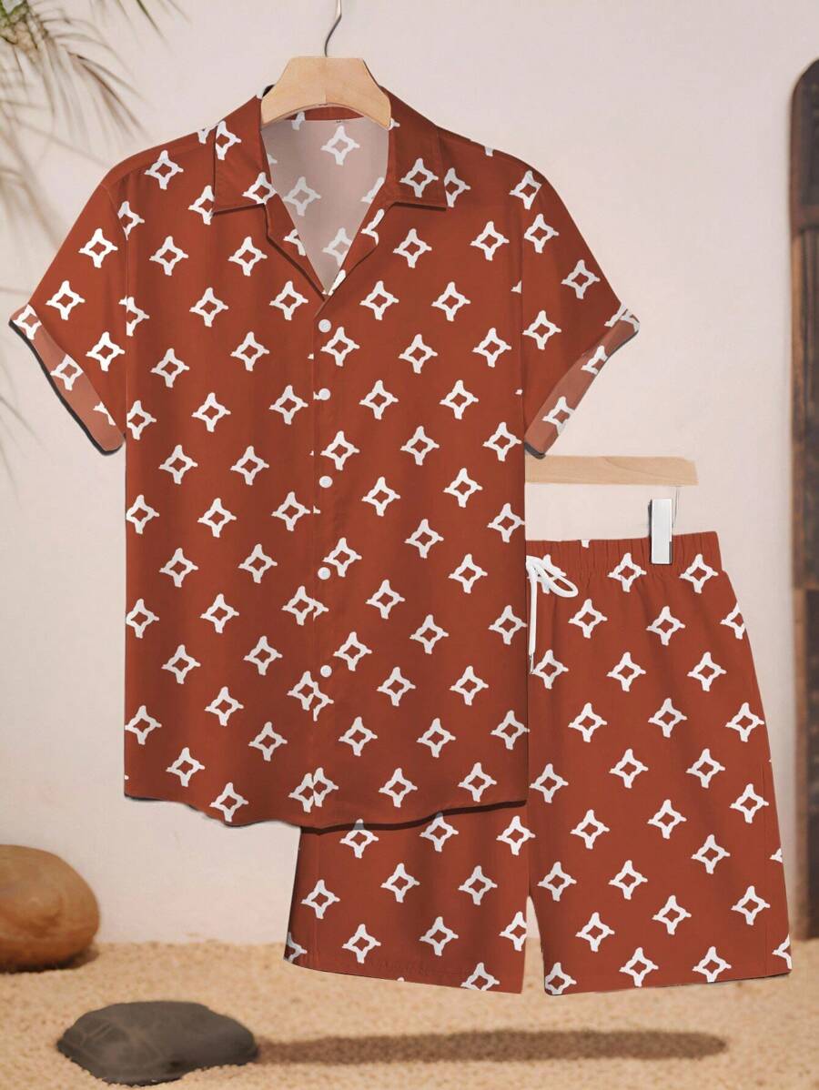 Manfinity RSRT Printed Short Sleeve Shirt And Shorts Set For Men - Multicolor - View 1