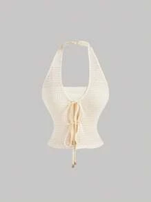 SHEIN MOD Vintage romantischer apricotfarbener 2-in-1 Trägertop mit Häkelstoff und Schleife - Y2K Stil, perfekt für Inselurlaube, Partys, Dates, Geburtstage, Nachmittagstees und Feiertage, Urlaub, Häkeltop, Grunge, Westernmode für Frauen, Country Konzert, Strandurlaub