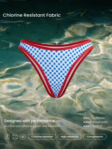 GLOWMODE Glow Up Quick Dry Chlorine Resistant Colorblock Trim Gingham High Leg Cheeky Bikini Bottom Swimming Beach Pool Vacation Resort Travel Summer Wear