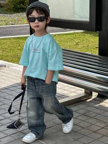 Dazy Kids Jeans rectos de pierna suelta lavados para niño