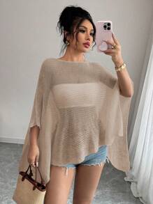 Rafferiza Stylish Cape Shawl Lightweight Knit Cardigans, Loose Fit Sunscreen Spring/Summer Sheer Top For Women - Khaki - View 4