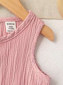 SHEIN 女婴 0-3 岁休闲日常无袖纹理针织波浪条纹上衣，带侧边蝴蝶结，春夏 - 粉色 - 查看 7