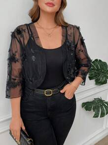 SHEIN Clasi Blusa in pizzo e rete ricamata taglie forti per donna