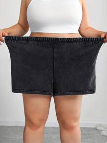 SHEIN CURVE+ 3 件套大码女式做旧复古针织街头服饰，抽绳腰部休闲短裤，春夏季、节日和音乐会，西式夏季/乡村/海滩度假/海滩/沙滩装