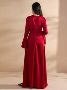 Graceveil Vestido elegante de manga larga acampanada y cuello redondo, de estilo francés, modesto, para mujer - Rojo - Ver 2