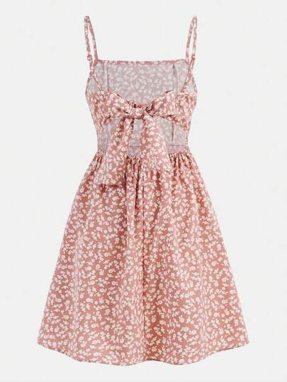 SHEIN Girlism Tween Girl Ditsy Floral Backless Bowknot Hollow Out Camisole Dress