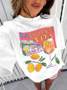 INAWLY Women' S Casual Printed Loose Fit Round Neck T-Shirt - White - View 1