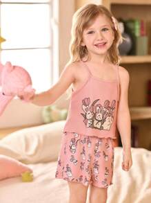 SHEIN 3 Sets Girls Cartoon Camisole & Shorts Pajama Sets - Pink - View 9