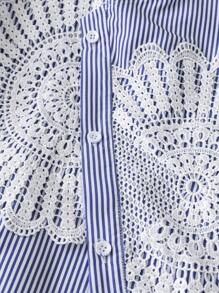 SHEIN LUNE 女式不对称条纹长袖纽扣衬衫，夏季时尚 - 淺藍色 - 查看 5