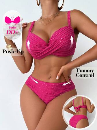 Swim DD+ DD+罩杯性感加厚交叉比基尼套装（女款）