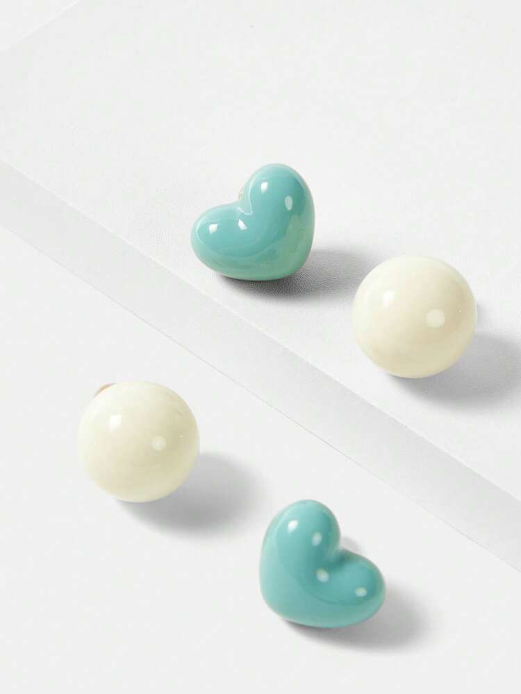 2PAIRS HEART AND POLKA DOT SHAPE EARRINGS SET