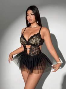 Viva Relle 大码女式可爱心形蕾丝内衣紧身衣，适合约会、派对、情人节