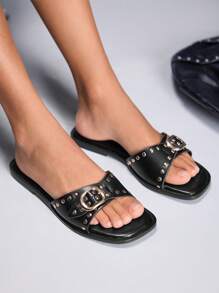 Cuccoo CUCCOO GRLICON Women's Flat Sandals, Y2K Punk Motorcycle Style, Fashion For Summer