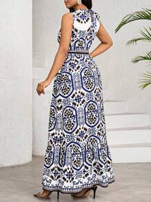 SHEIN Lady Đầm dài không tay cổ tròn in họa tiết toàn thân cho nữ mùa hè - Nhiều màu - Xem 2