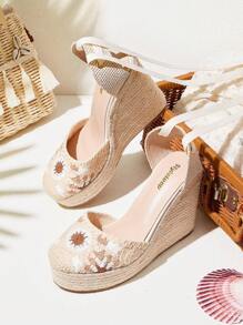 Styleloop Women's Rope Woven Platform Wedge Sandals, Suitable For Party, Wedding, Daily Wear, Vacation