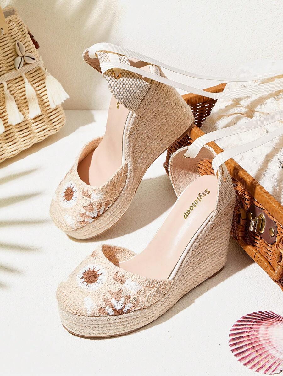 Styleloop Women's Rope Woven Platform Wedge Sandals, Suitable For Party, Wedding, Daily Wear, Vacation