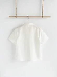 Loomiva 男童立领短袖纽扣上衣，休闲百搭，适合夏季穿着 - 白色 - 查看 2