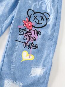 SHEIN Pantalon droit décontracté non en denim avec graphique de lettre tissé pour préadolescentes