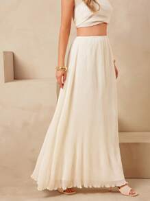 L'Amorae Women's Elegant Simple Summer Vacay Pleated Skirt - White - View 5