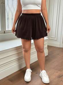 SHEIN EZwear Quần short màu nâu cỡ lớn thường ngày, thời trang cho mùa hè - màu nâu - Xem 4