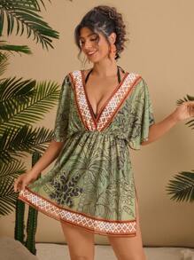 Travachic Plus Size Women Palm Tree Print Batwing Short Sleeve Coverup Dress, Vacation Style Women Summer Clothing Summer Clothes Women Short Dresses Summer Women Summer Shirts Women Summer Sets Beach Outfits For Woman Swim Suit Plus Size Beach Cover Up Women Summer Outfits For Women Vacation 4th Of July Country Concert Outfit Boho Vacation Outfits Teacher Outfits For Women Country Outfits Women Beach Clothes Club European Summer