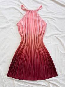 Soleia 女士休闲露背修身渐变色褶皱迷你连衣裙，适合派对、度假、音乐节、节日约会、下午茶、海滩、游轮 - 紅色 - 查看 2