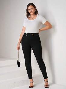 Chikora 大碼紐扣細節緊身打底褲