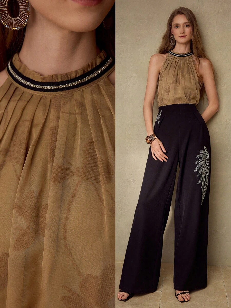 MOTF PREMIUM ÁO Halter xếp ly bằng vải voan CHIFFON - màu nâu - Xem 1