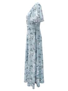 Vestido de verano para mujer con estampado floral, cuello en V y mangas de vuelo para vacaciones