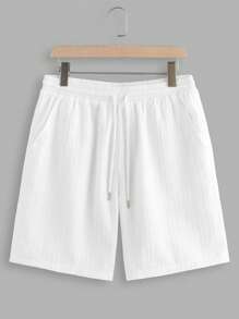 Manfinity RelaxMax Conjunto de camisa de manga corta de unicolor y pantalones cortos con cordón para hombres