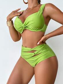 Swim DD+ Ensemble de maillot de bain push-up avec rembourrage et décoration de nœud sexy, tailles DD+