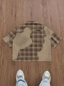 Manfinity Hypemode 街头休闲格子拼布印花短款衬衫