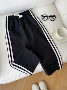 Boys Casual Relaxed Fit Straight Leg Pants, Suitable For Spring And Summer - Black - View 6