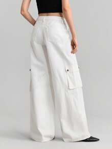 Ontre Women's White Jeans Low-Rise Overalls Comfortable Lightweight Denim Wide Leg Pants Summer Streetwear - White - View 5